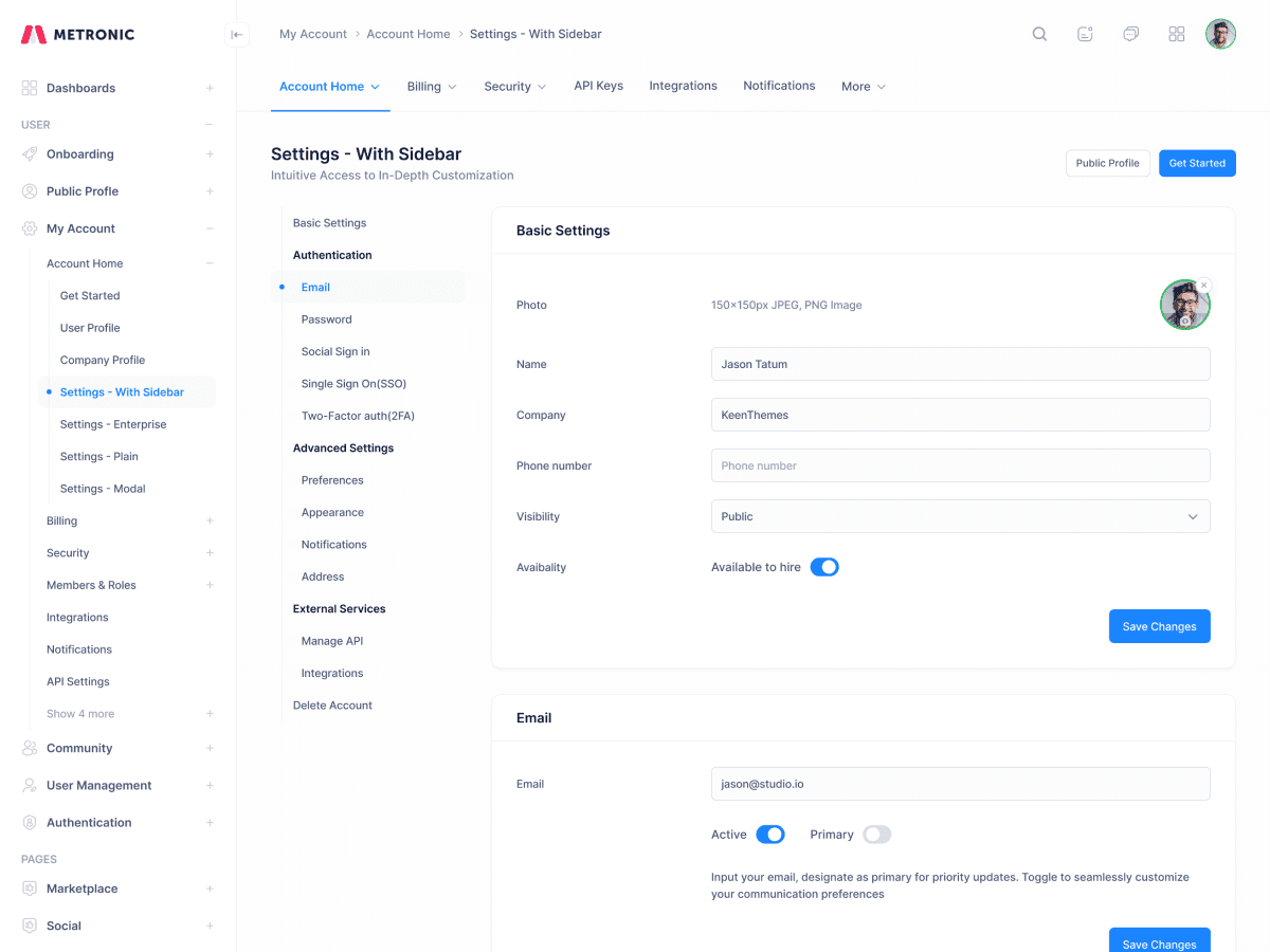 Account Advanced Settings